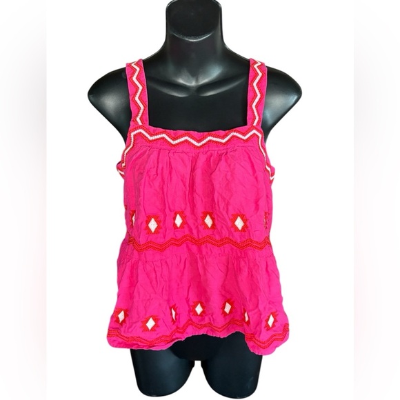 Loft women’s square neck, embroidered pink Cami top linen mix sz SP preloved - Picture 3 of 9